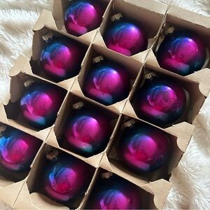 VTG Shiny Brite RARE Mercury Glass Christmas Ornaments Blue Pink Ombre Box 12